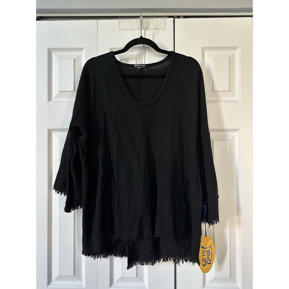 Oh My Gauze Black Tunic Top 1 100% Cotton Monarch Raw Hem NWT